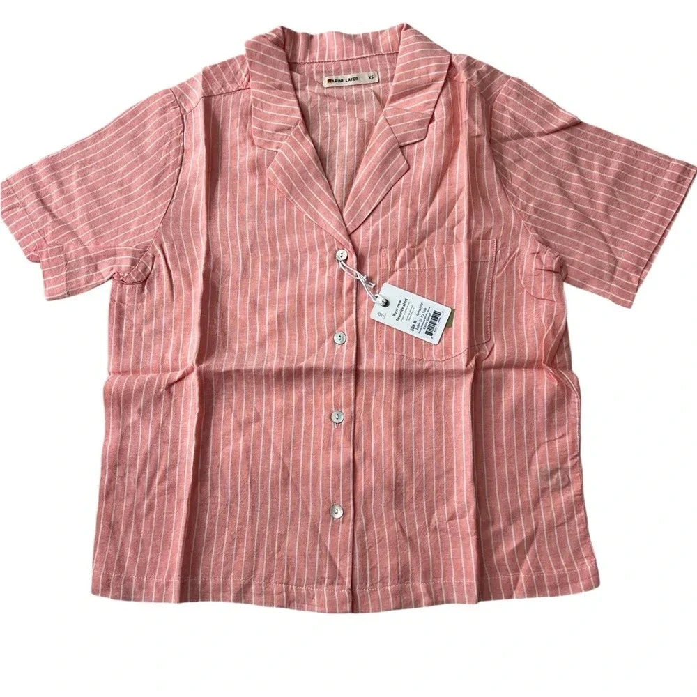 NWT Marine Layer Eden SS PJ Top in Coral/Antique White Stripes